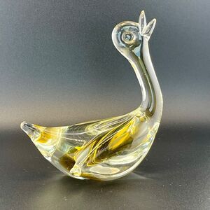 Art Blown Glass Duck Goose Mallard Swan MCM Figurine Golden Clear Mint Condition